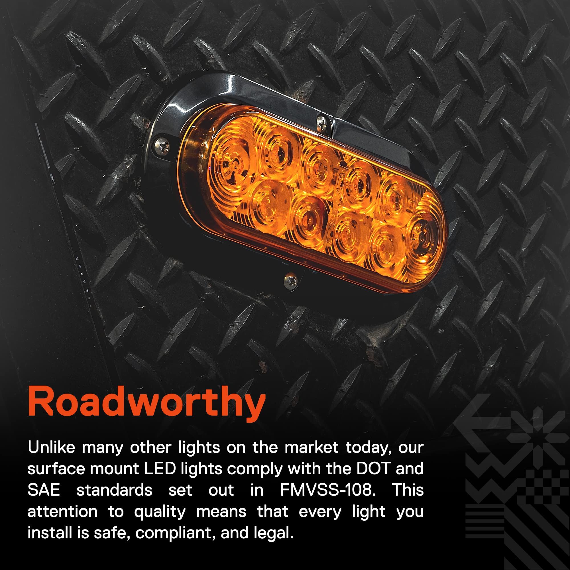 4pc 6 inch Amber Oval LED Trailer Tail Light Kit [Surface-Mount] [IP67 view 4