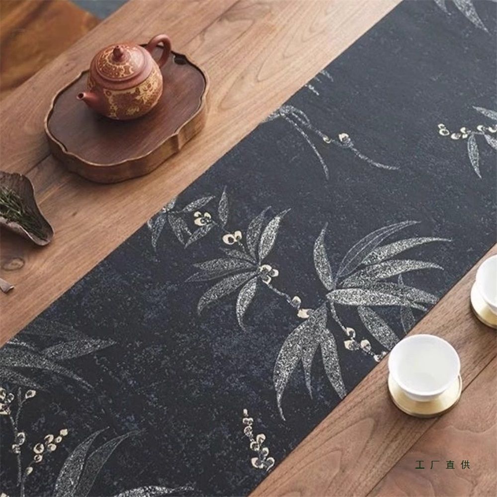 Flower black placemat, tablecloth, autumn/winter floral leaf, spring plant view 3