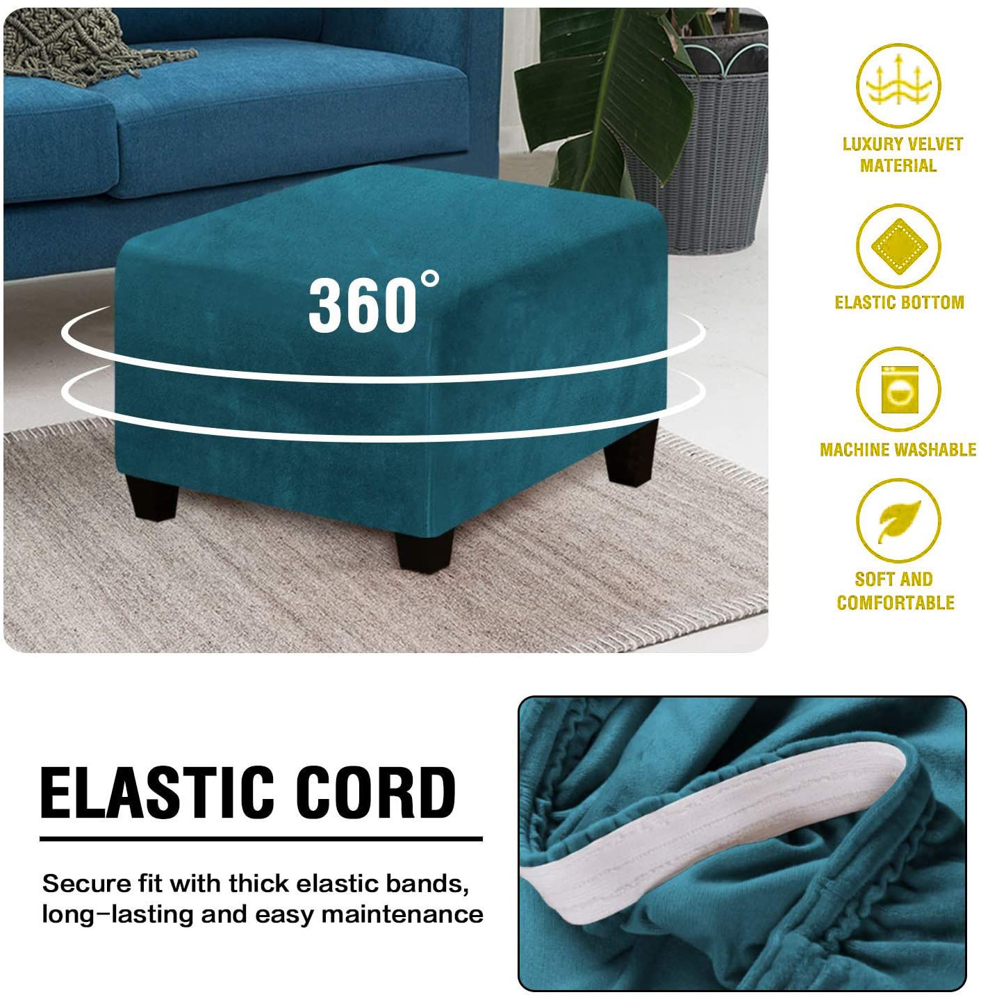 Velvet sofa cover, extendable footstool cover, detachable footstool sofa view 4