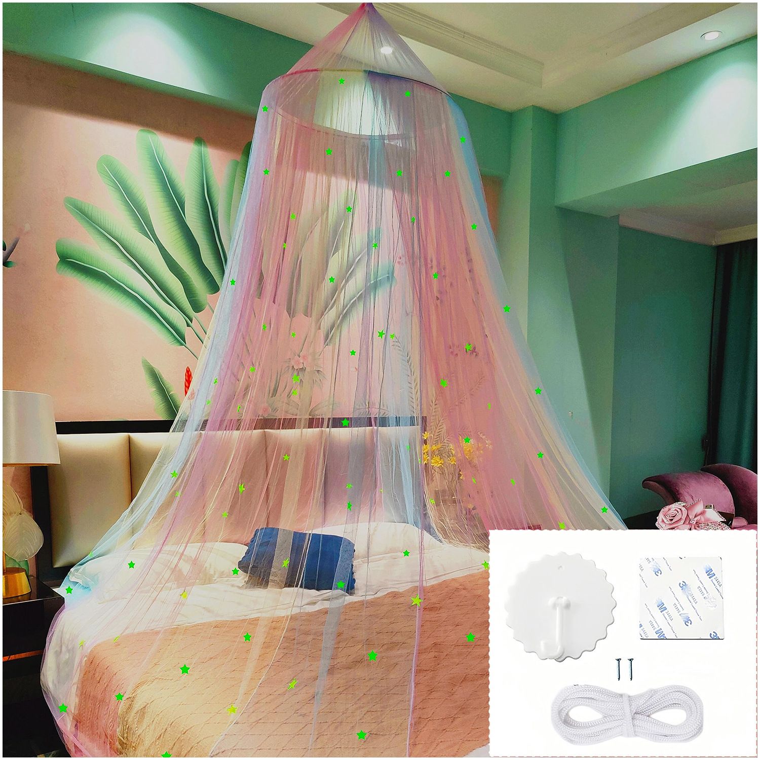 Rainbow bed cover, stars shining in the darkness, suitable for decorating view 3
