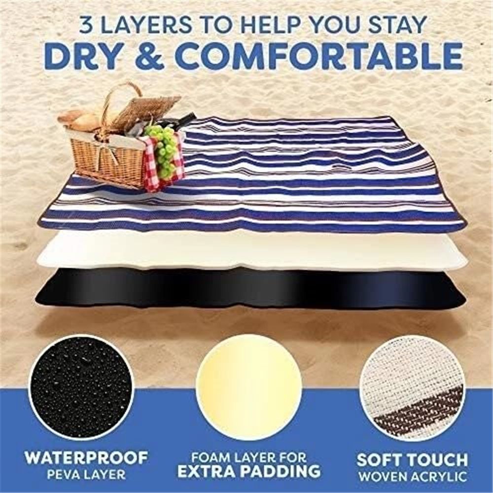 Blue Extra Large Picnic Blanket Waterproof Outdoor Mat Soft Foldable with view 2