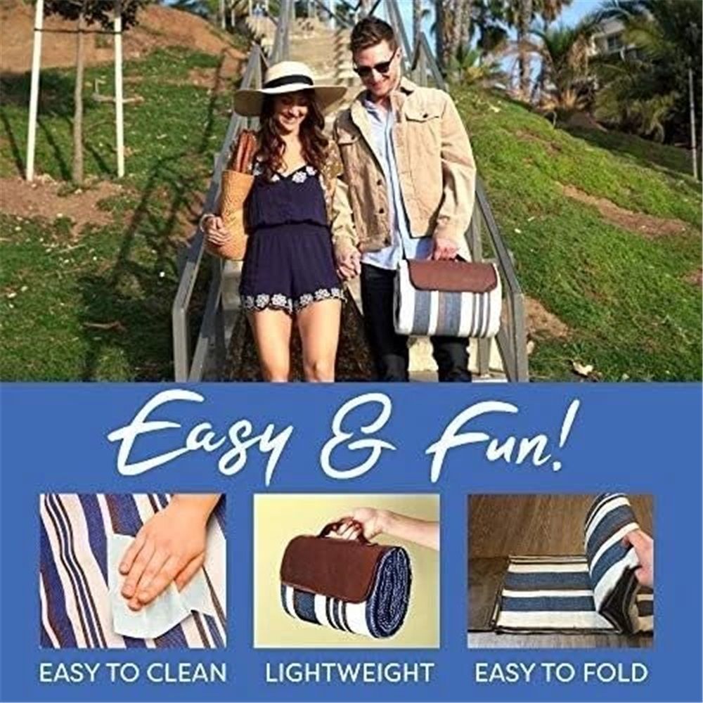 Blue Extra Large Picnic Blanket Waterproof Outdoor Mat Soft Foldable with view 5