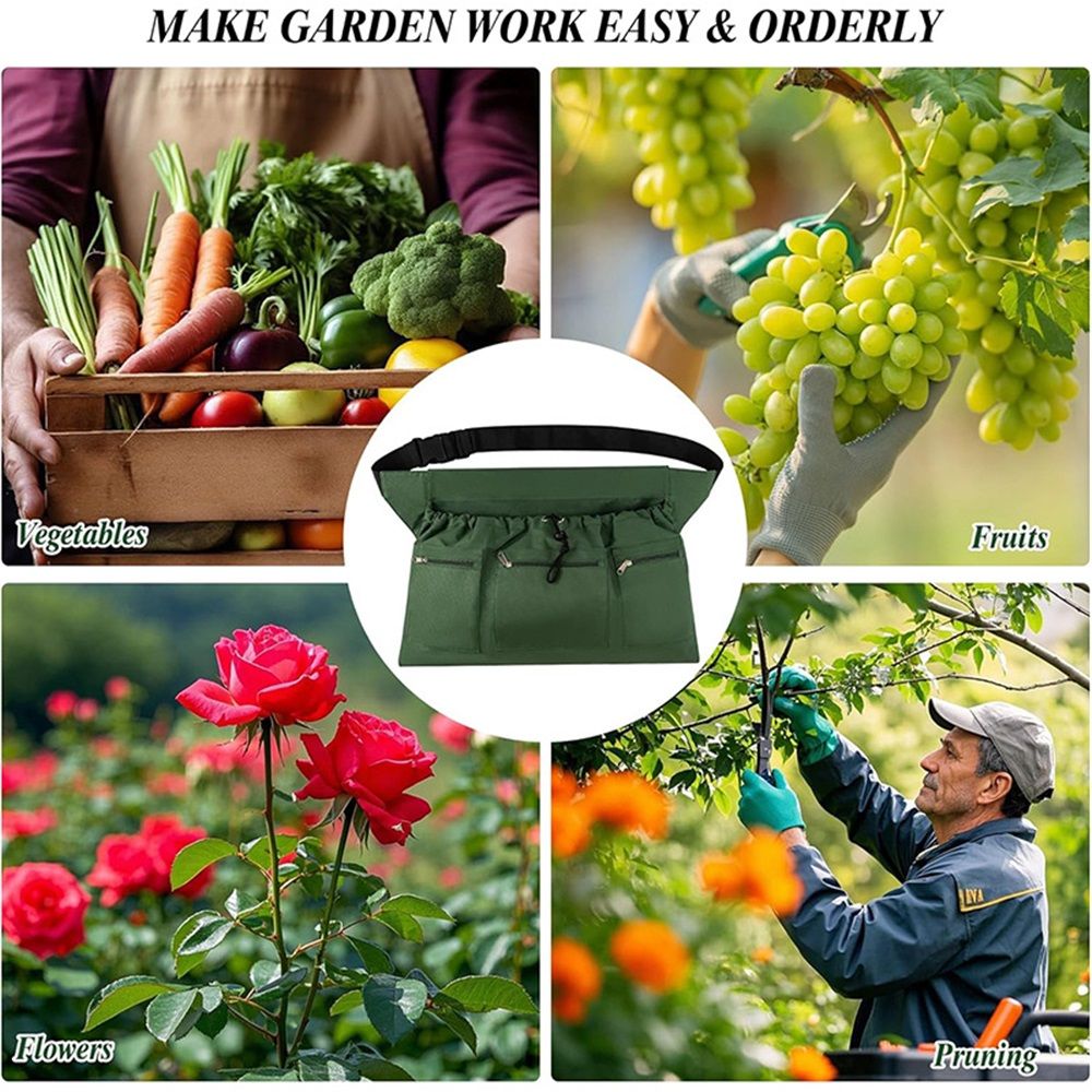 Gardening Apron, Garden Aprons with Pockets & Drawstring Bag, Fruit Storage view 4