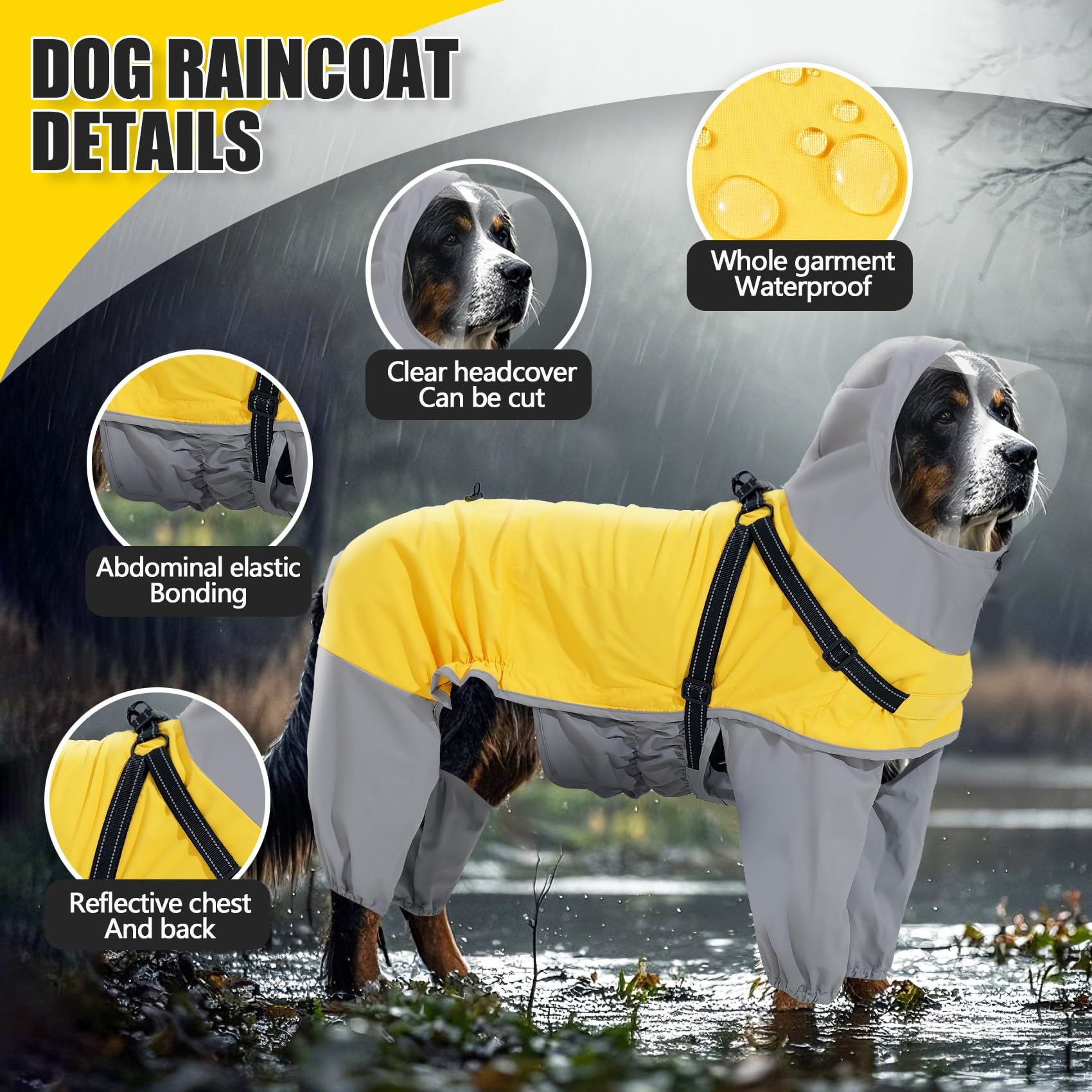 Dog Raincoat: Dog Rain Jacket with Reflective Harness & Hood view 2