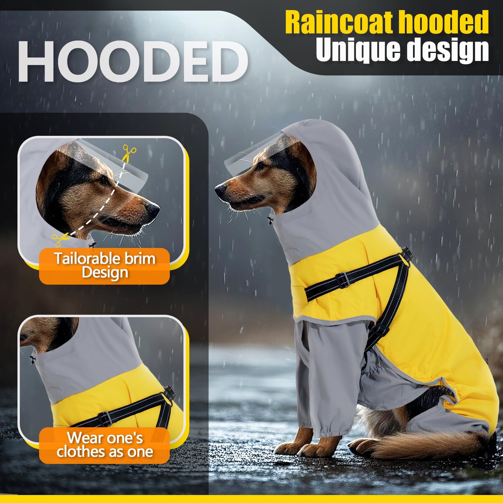 Dog Raincoat: Dog Rain Jacket with Reflective Harness & Hood view 3