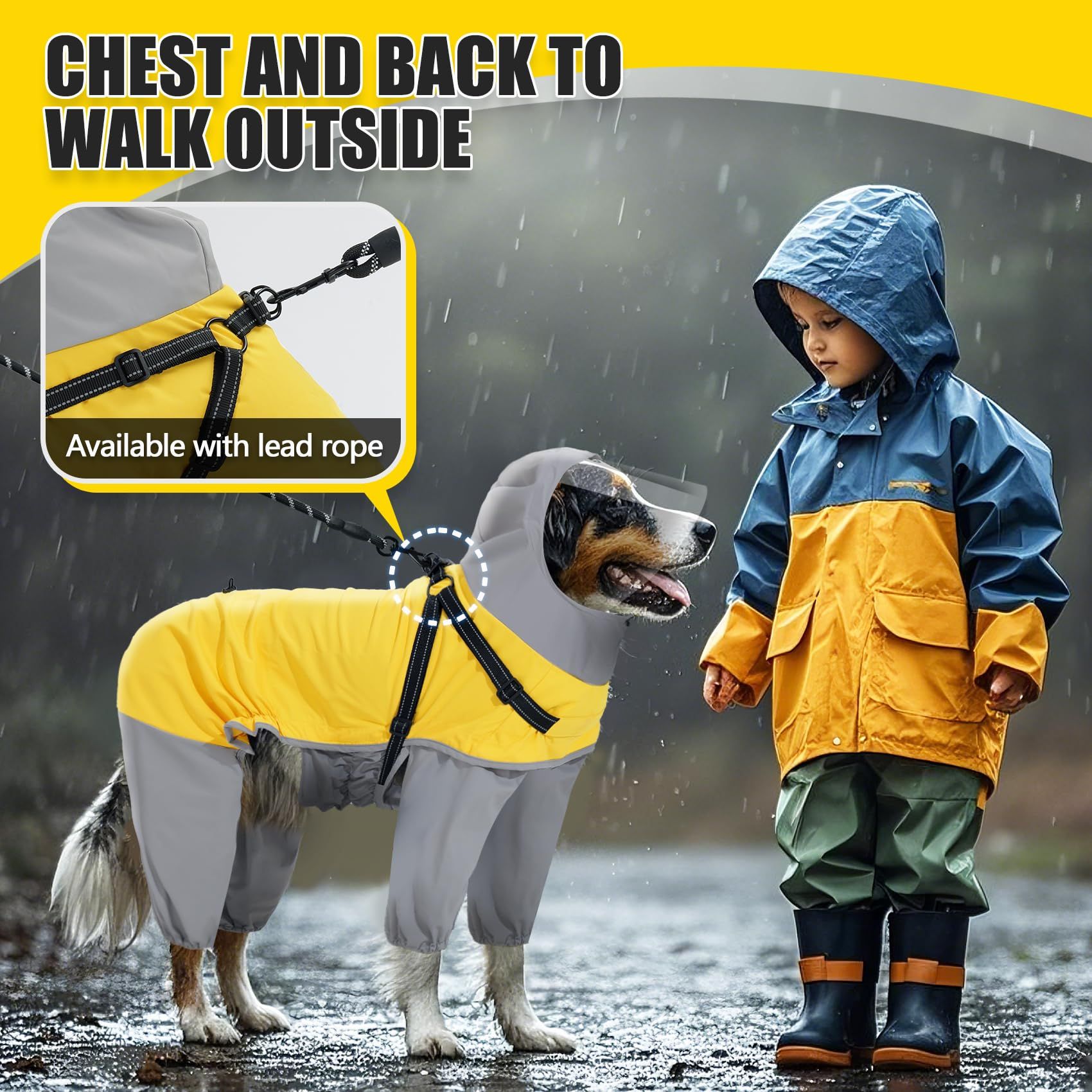 Dog Raincoat: Dog Rain Jacket with Reflective Harness & Hood view 4