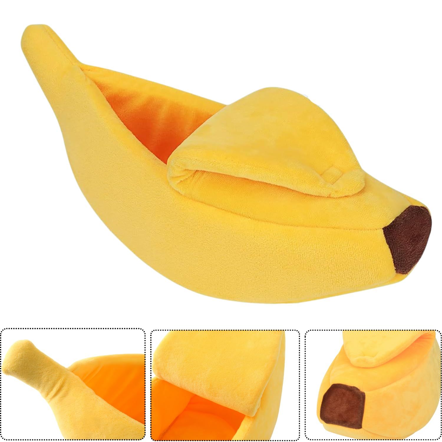 Small Animal Bed Warm Cozy Banana Cave Hideout Sleep Nest House Habitat for view 5