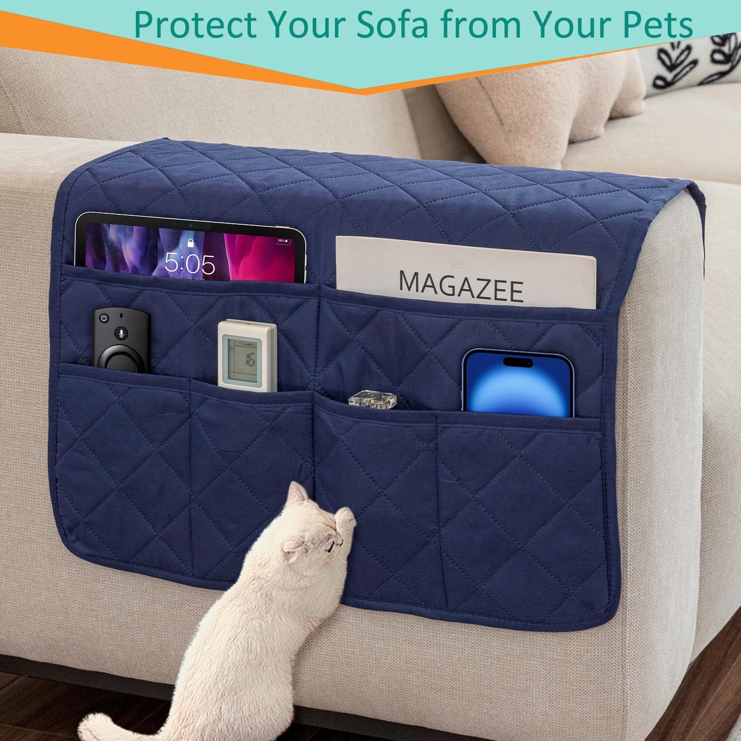 Sofa Armrest Organizer with 6 Pockets view 2