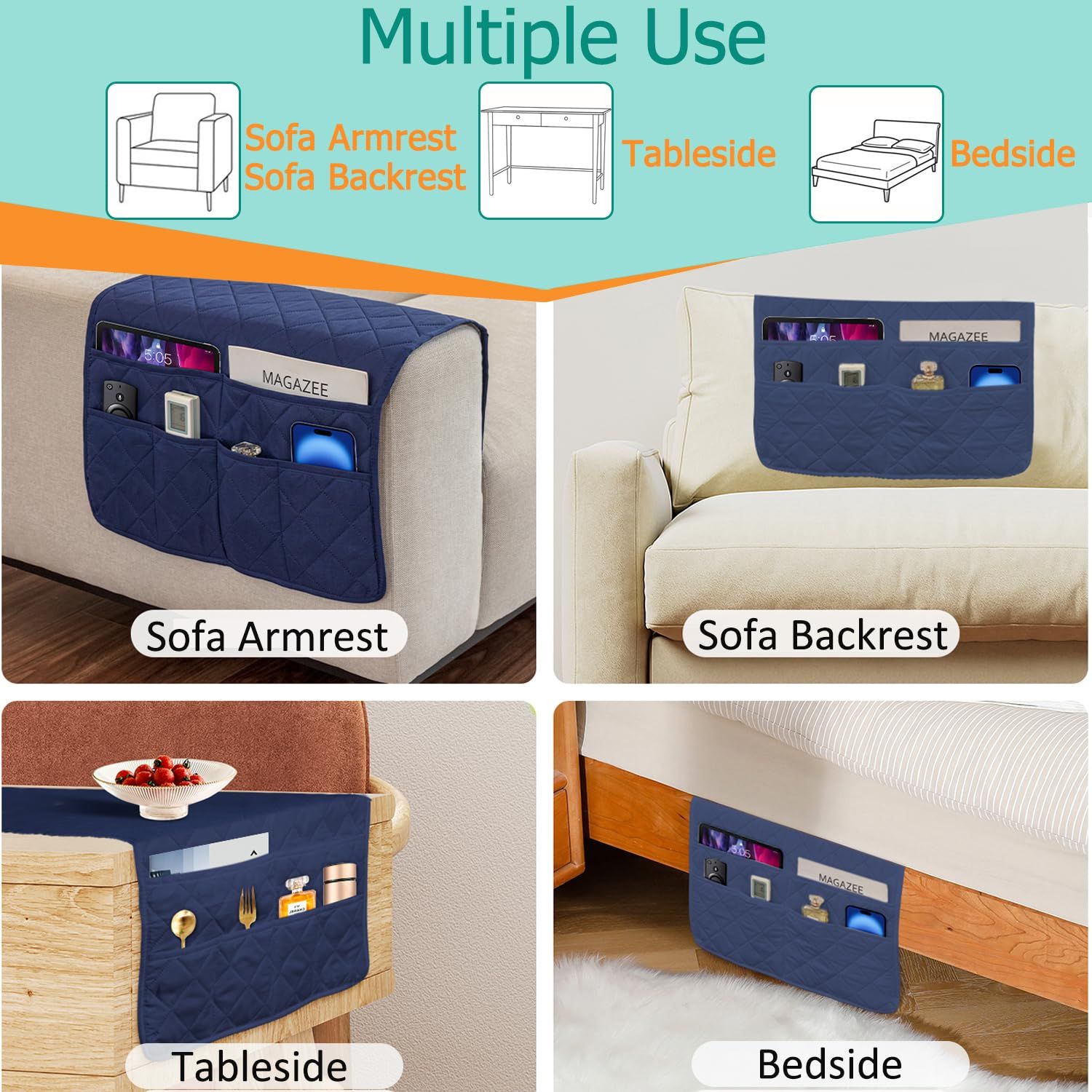 Sofa Armrest Organizer with 6 Pockets view 3