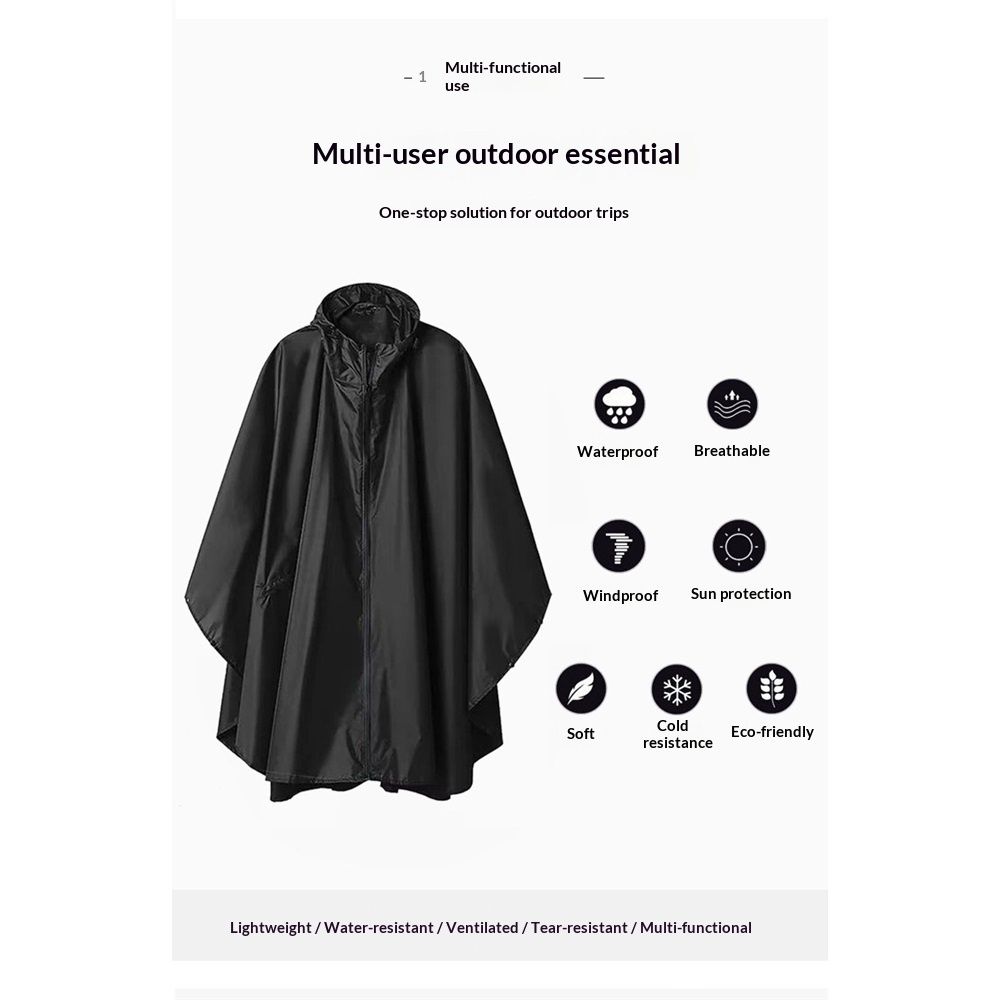 Waterproof Rain Poncho Lightweight Reusable Hiking Hooded Coat Jacket for view 2