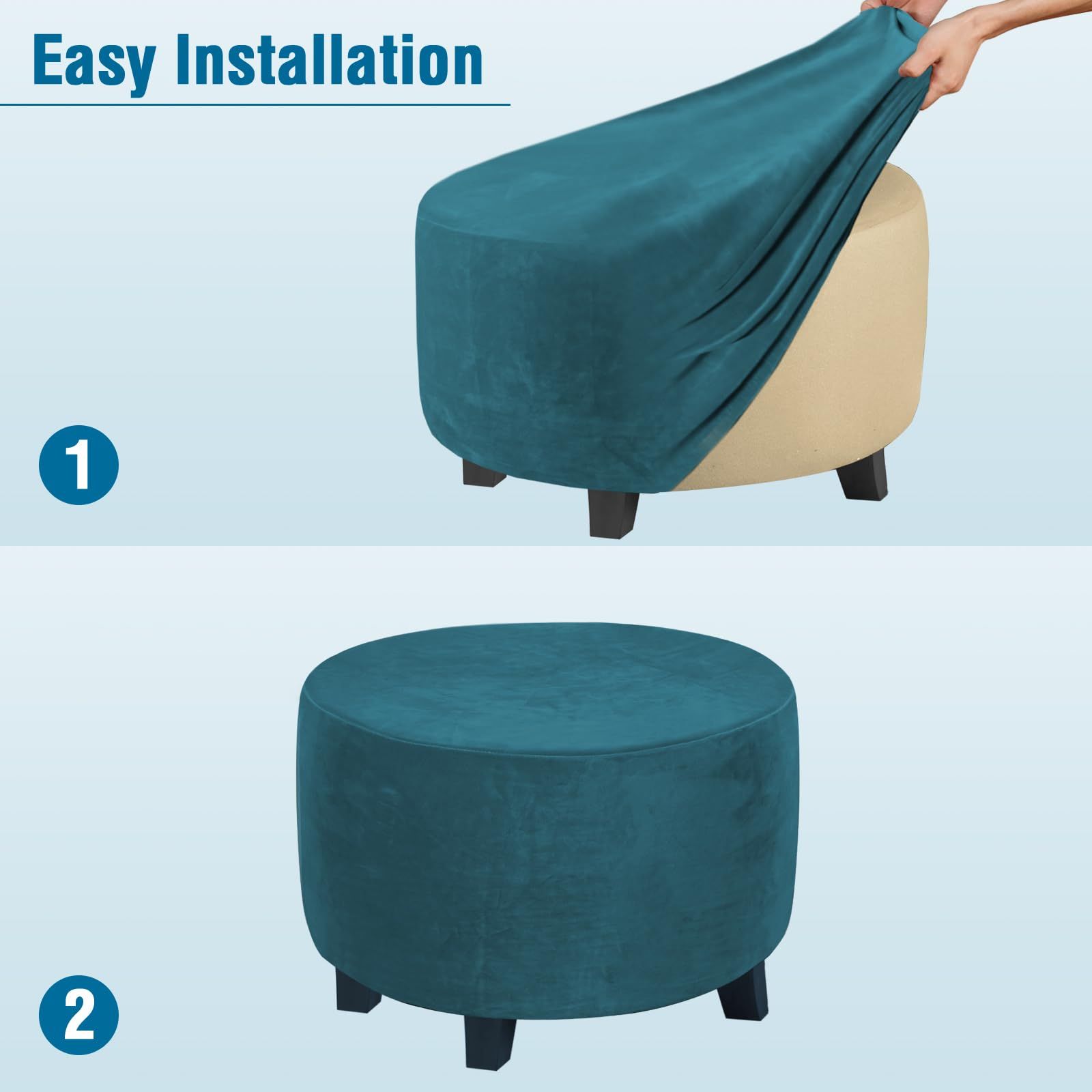 Circular lid sliding footstool protective cover storage stool elastic bottom view 4