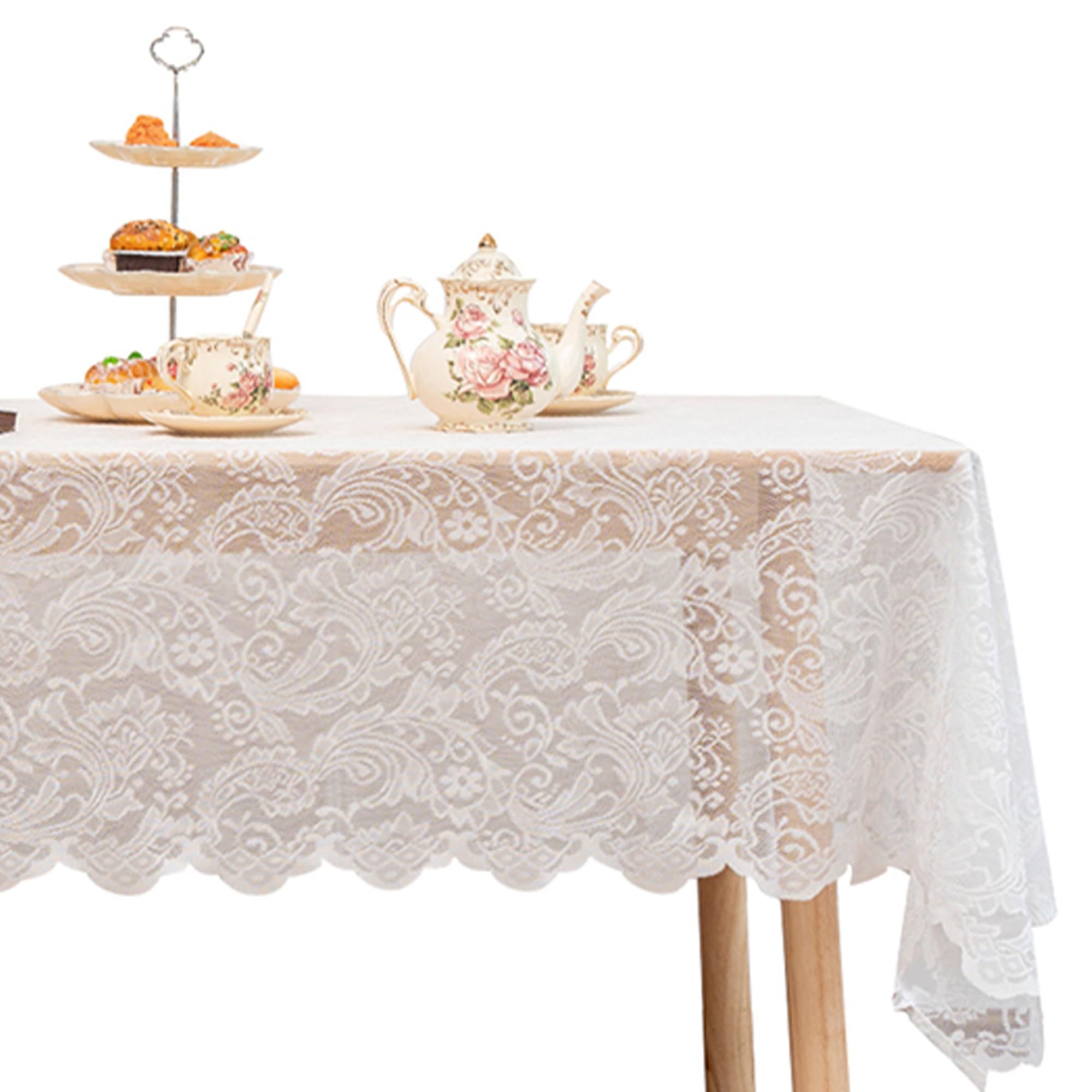 White Lace Tablecloth 70*150cm Rectangle Phoenix Tail Flower Embroidered