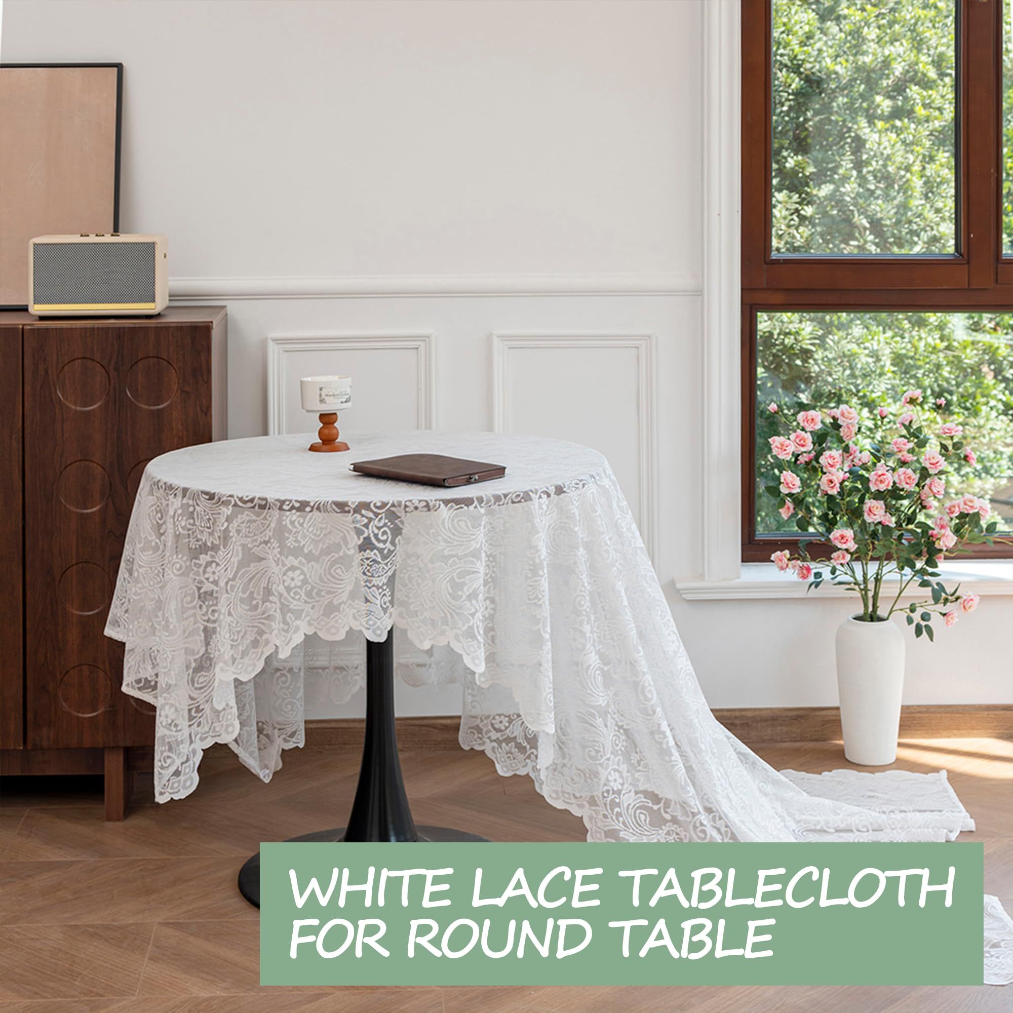 White Lace Tablecloth 70*150cm Rectangle Phoenix Tail Flower Embroidered view 2