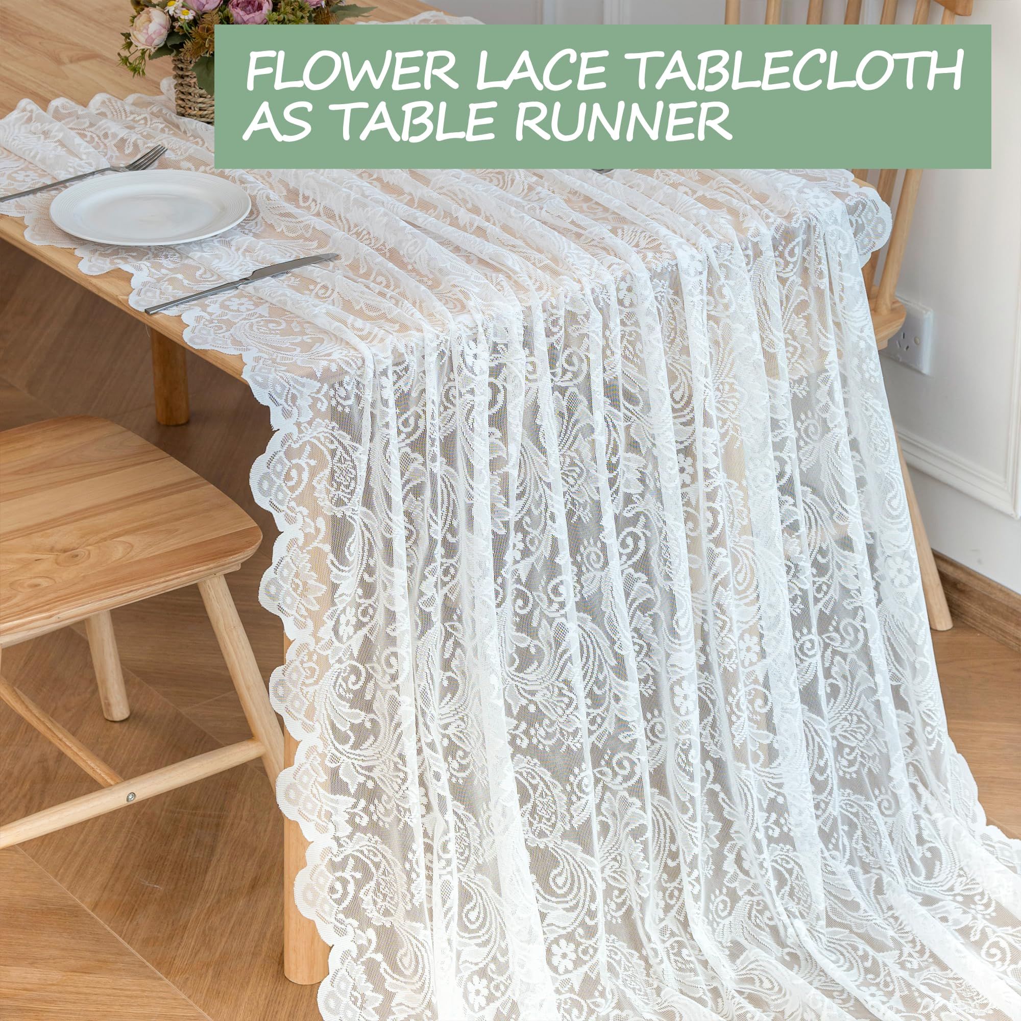White Lace Tablecloth 70*150cm Rectangle Phoenix Tail Flower Embroidered view 3