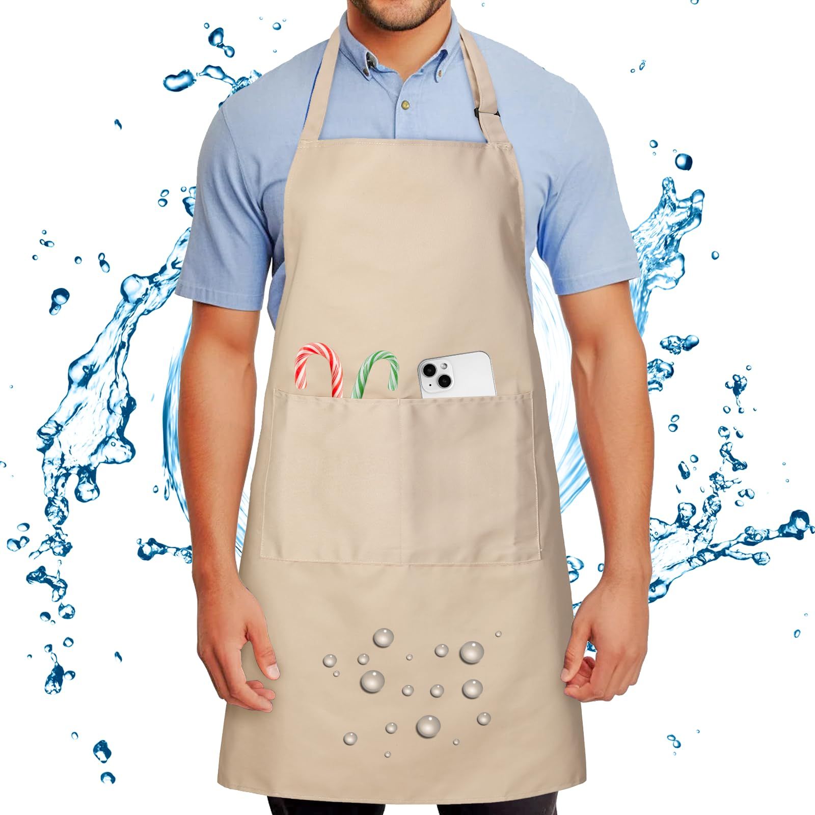 Chef Apron for Men and Women Wash Free Bib Apron with 2 Pockets Water & Oil