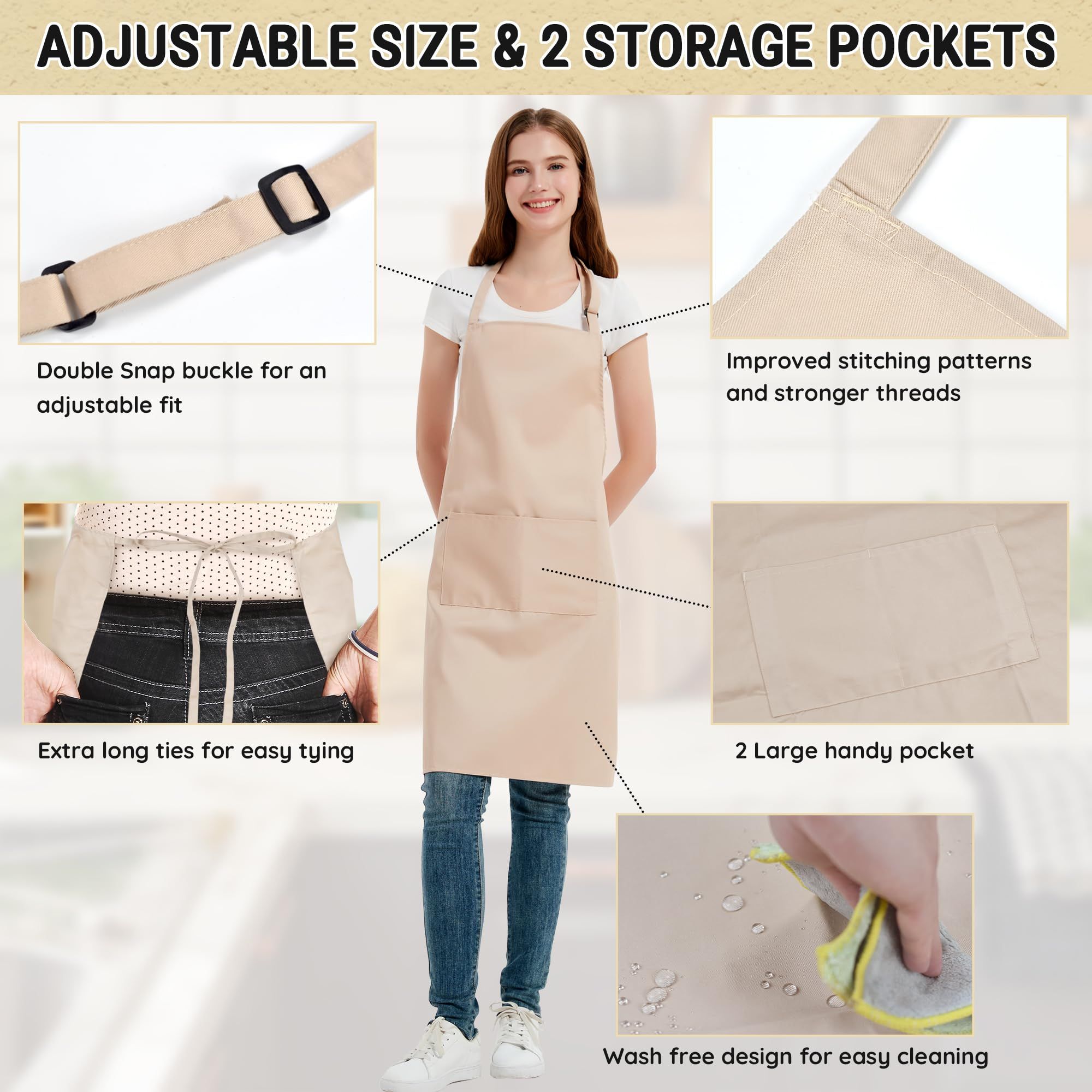 Chef Apron for Men and Women Wash Free Bib Apron with 2 Pockets Water & Oil view 2