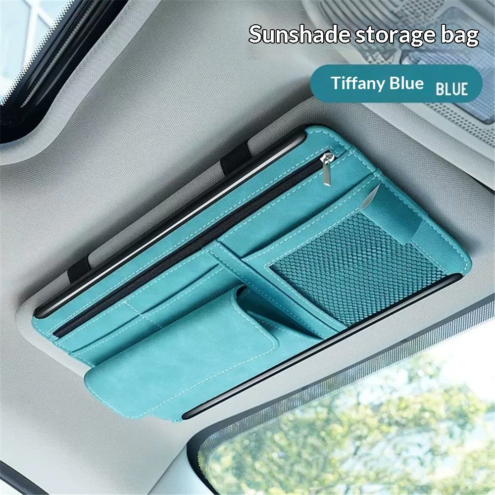 Car Sun Visor Organizer, Soft Leather Surface Eyeglasses Note Card Holder Car