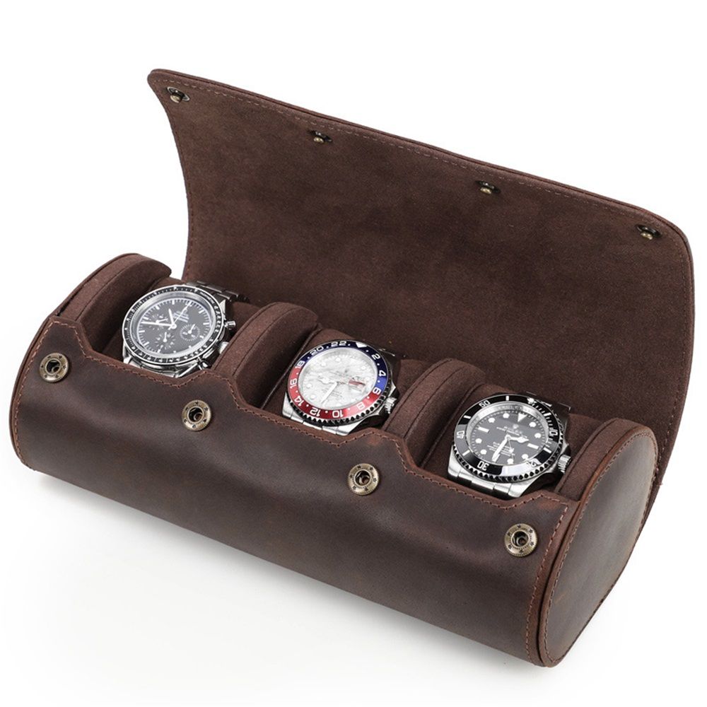 3 Watch Travel Case- Classic Leather Watch Case With Perfect Texture.Portable view 2