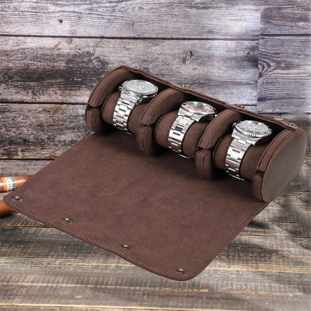 3 Watch Travel Case- Classic Leather Watch Case With Perfect Texture.Portable view 3