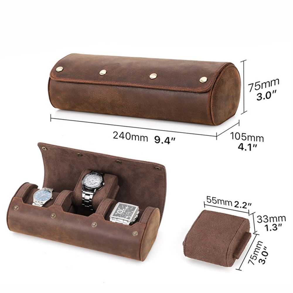 3 Watch Travel Case- Classic Leather Watch Case With Perfect Texture.Portable view 4