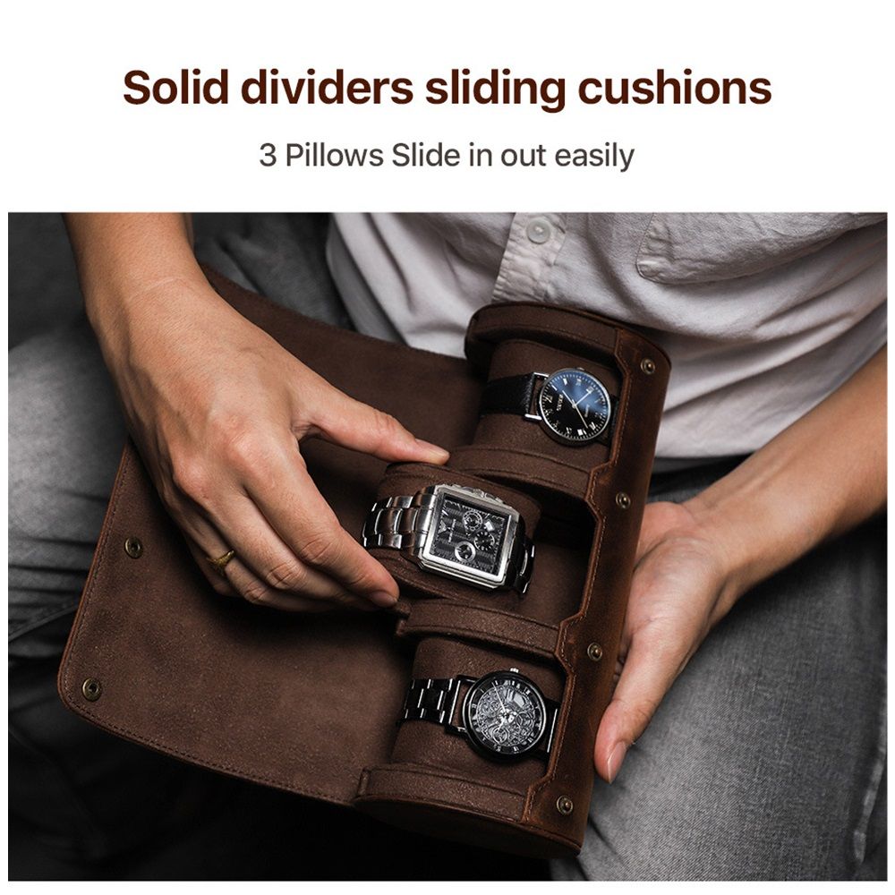 3 Watch Travel Case- Classic Leather Watch Case With Perfect Texture.Portable view 5