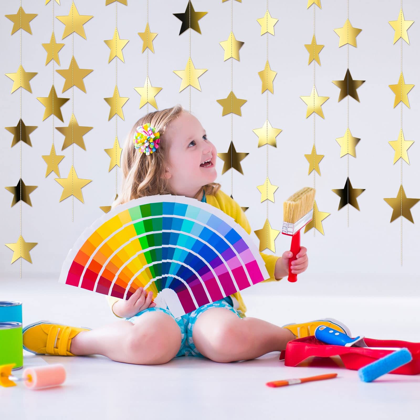 Glitter Star Banner Christmas Decor 130 Feet Star Hanging Bunting Banner view 3