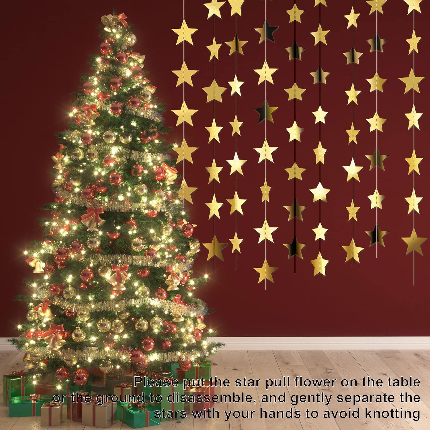 Glitter Star Banner Christmas Decor 130 Feet Star Hanging Bunting Banner view 5
