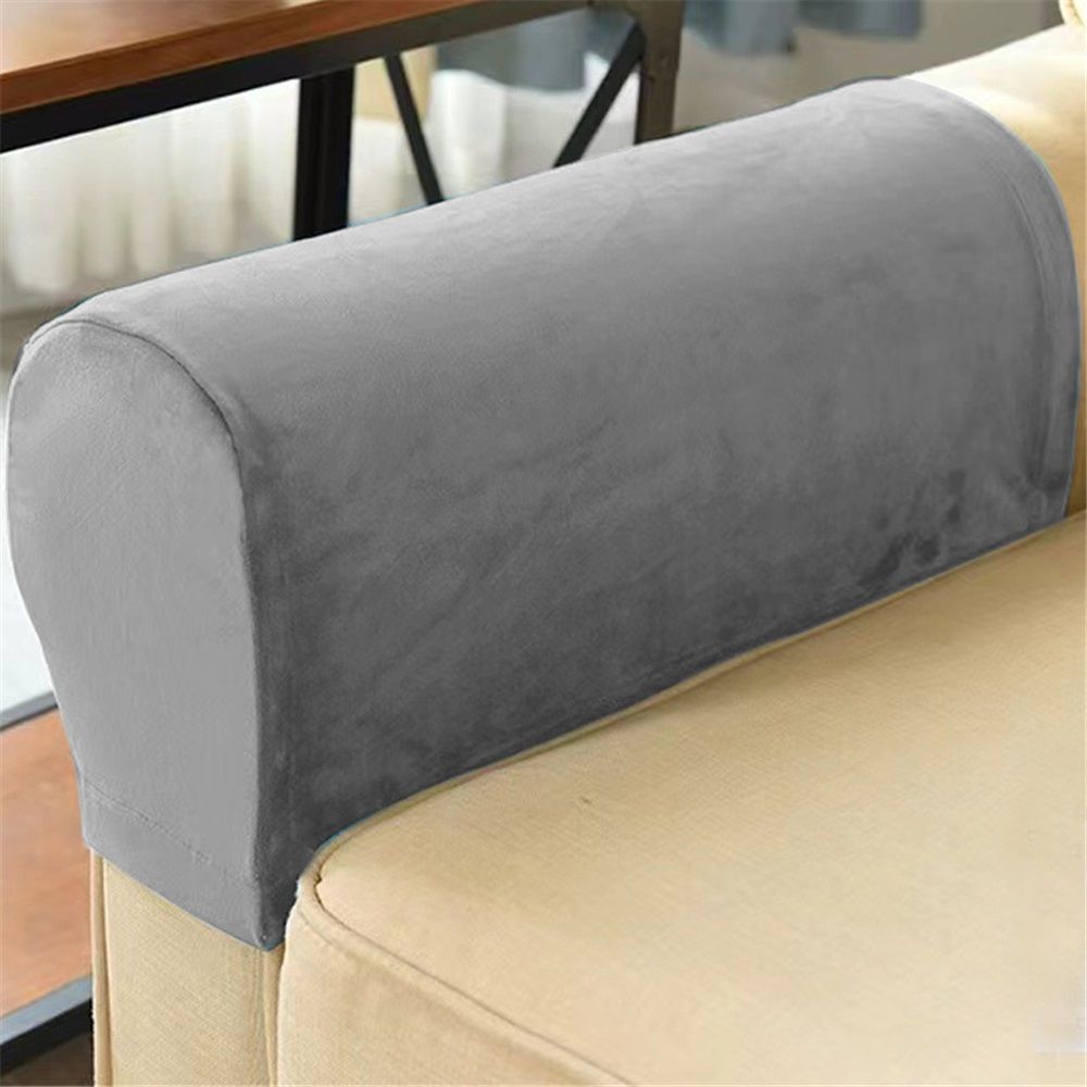 2 Pack Thick Velvet Stretch Armrest Covers for Chairs and Sofas - Non Slip