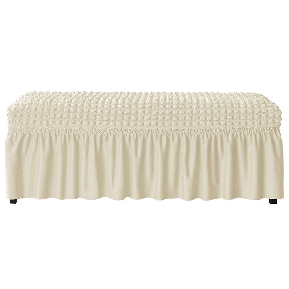 Dining Bench Cover with Skirt 32-47 inch Length Beige Stretch Seersucker Bench