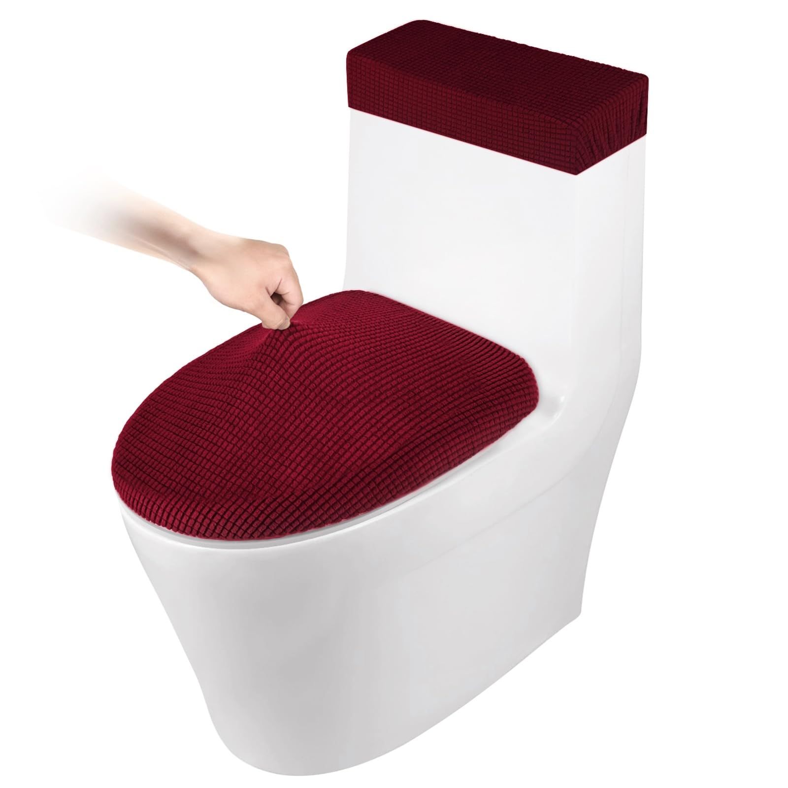 Stretch Velvet Toilet Lid Cover and Toilet Tank Lid Cover