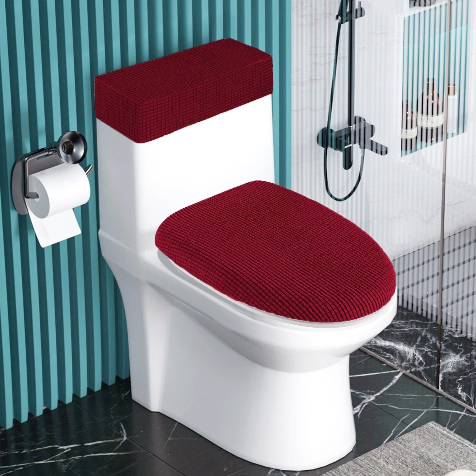 Stretch Velvet Toilet Lid Cover and Toilet Tank Lid Cover view 2