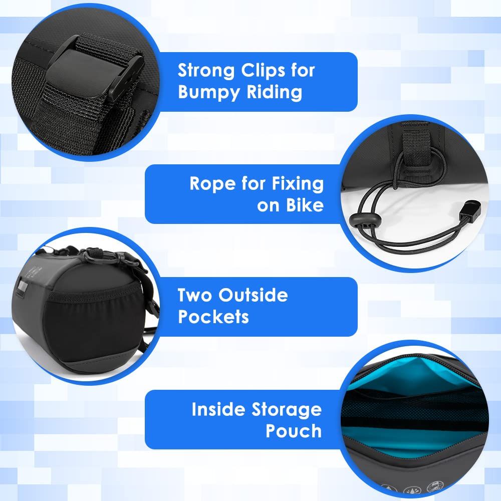 Bike Handlebar Bag Waterproof - Bicycle Handlebar Roll Bag with Large view 3