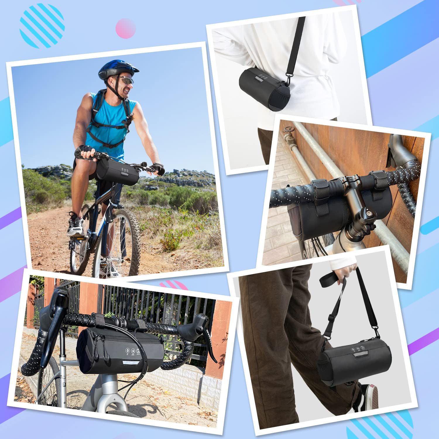 Bike Handlebar Bag Waterproof - Bicycle Handlebar Roll Bag with Large view 5