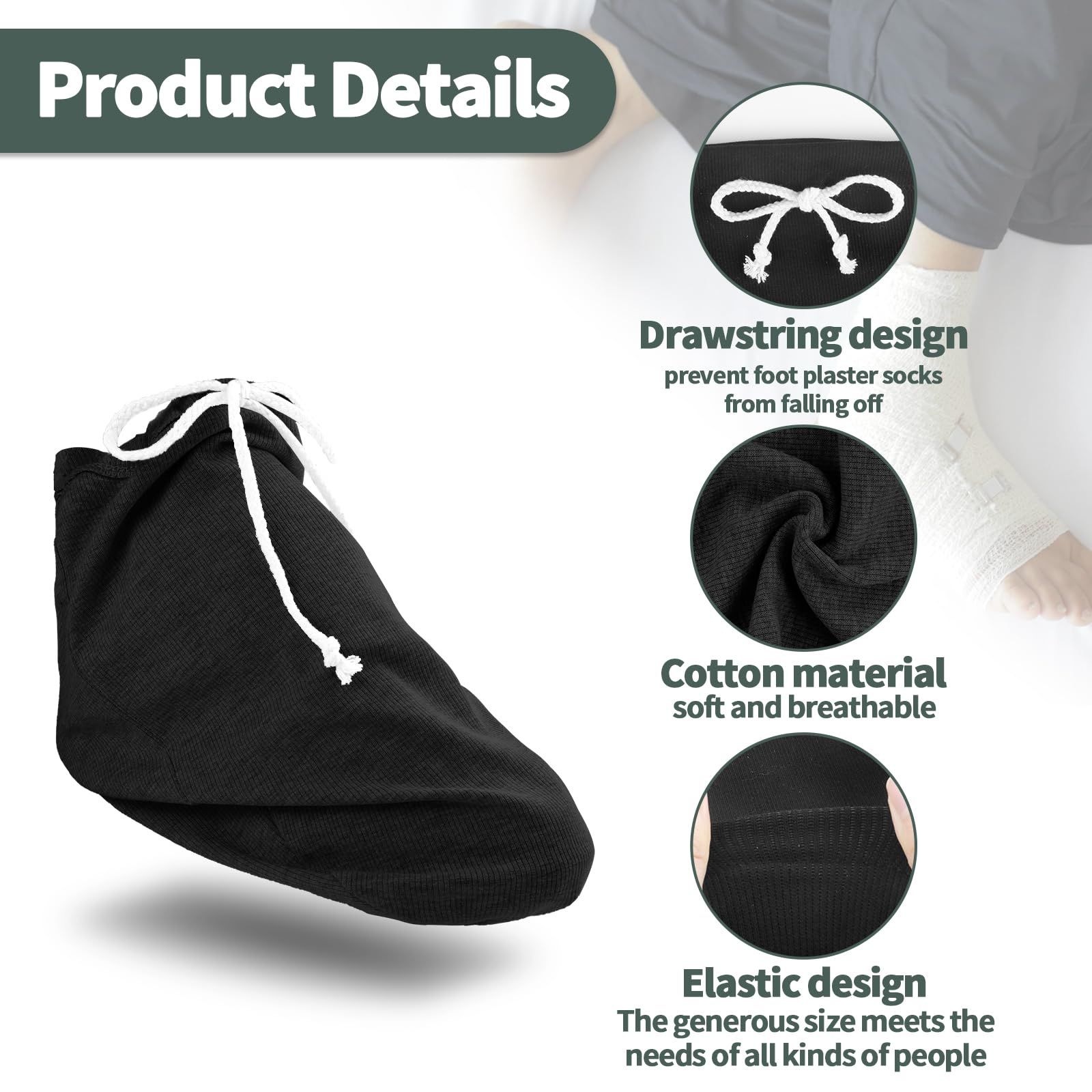 4 Pcs Cast Sock for Leg Foot Cover Below Knee Sleeve Adjustable Drawstring view 3