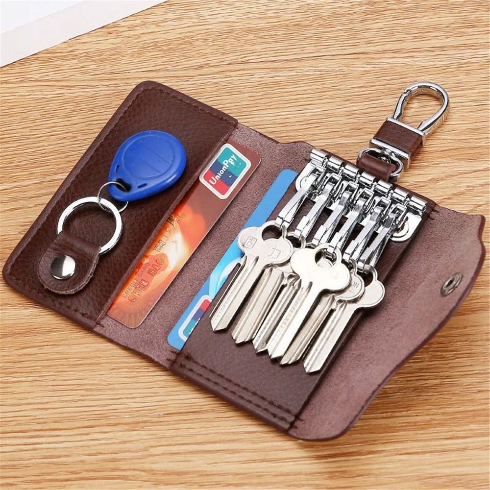 Car Key Case for Men and Women Small Leather Key Holder Key Cover with 6 view 3