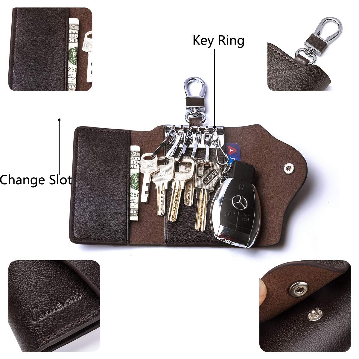 Car Key Case for Men and Women Small Leather Key Holder Key Cover with 6 view 4