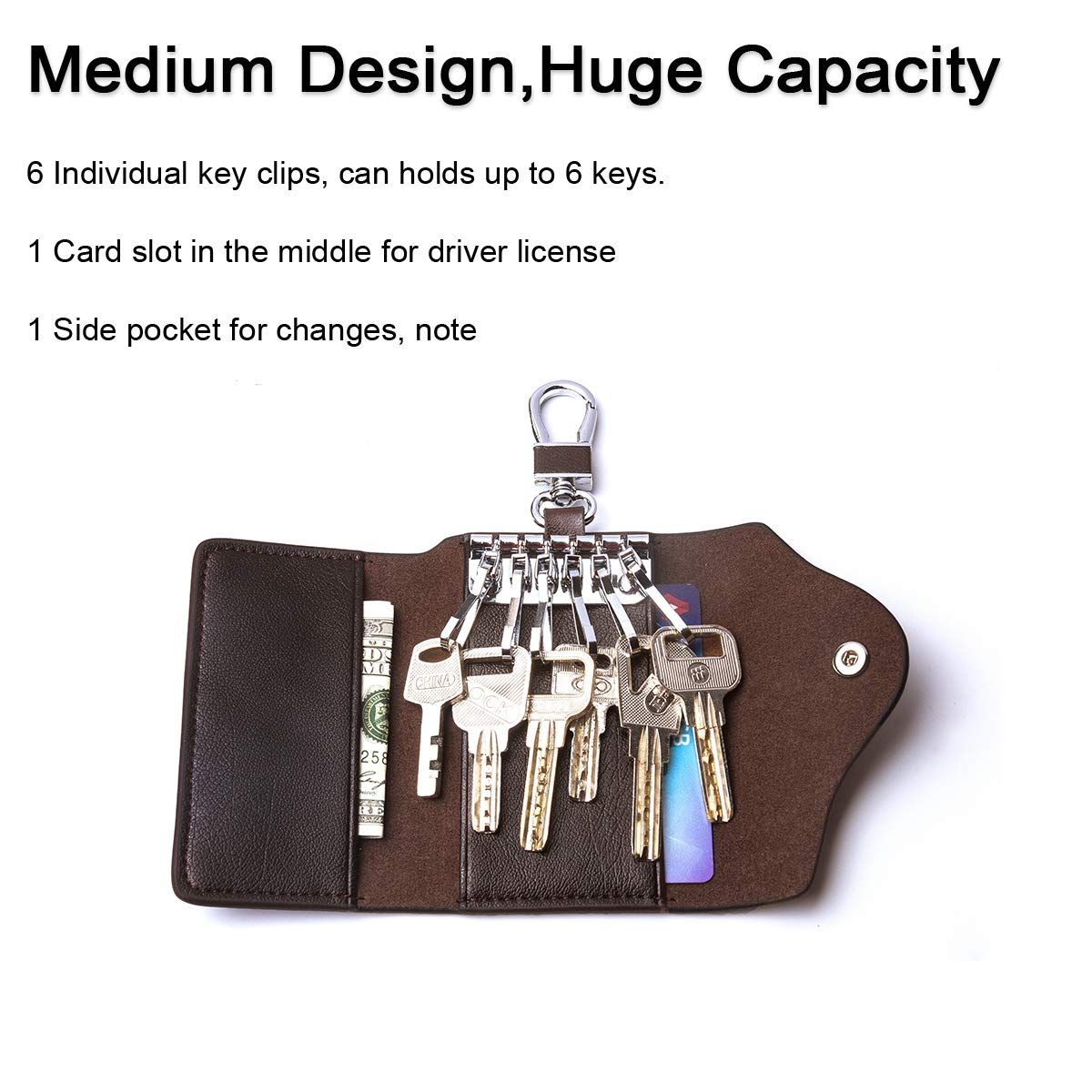 Car Key Case for Men and Women Small Leather Key Holder Key Cover with 6 view 5
