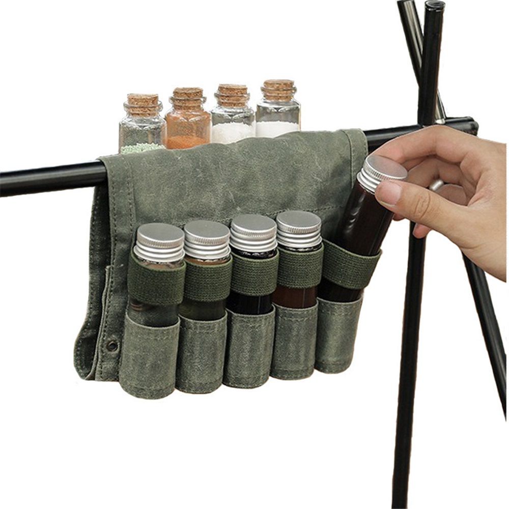 Camping Spice kit with 9 spice Jar Canvas Travel Seasoning container view 2