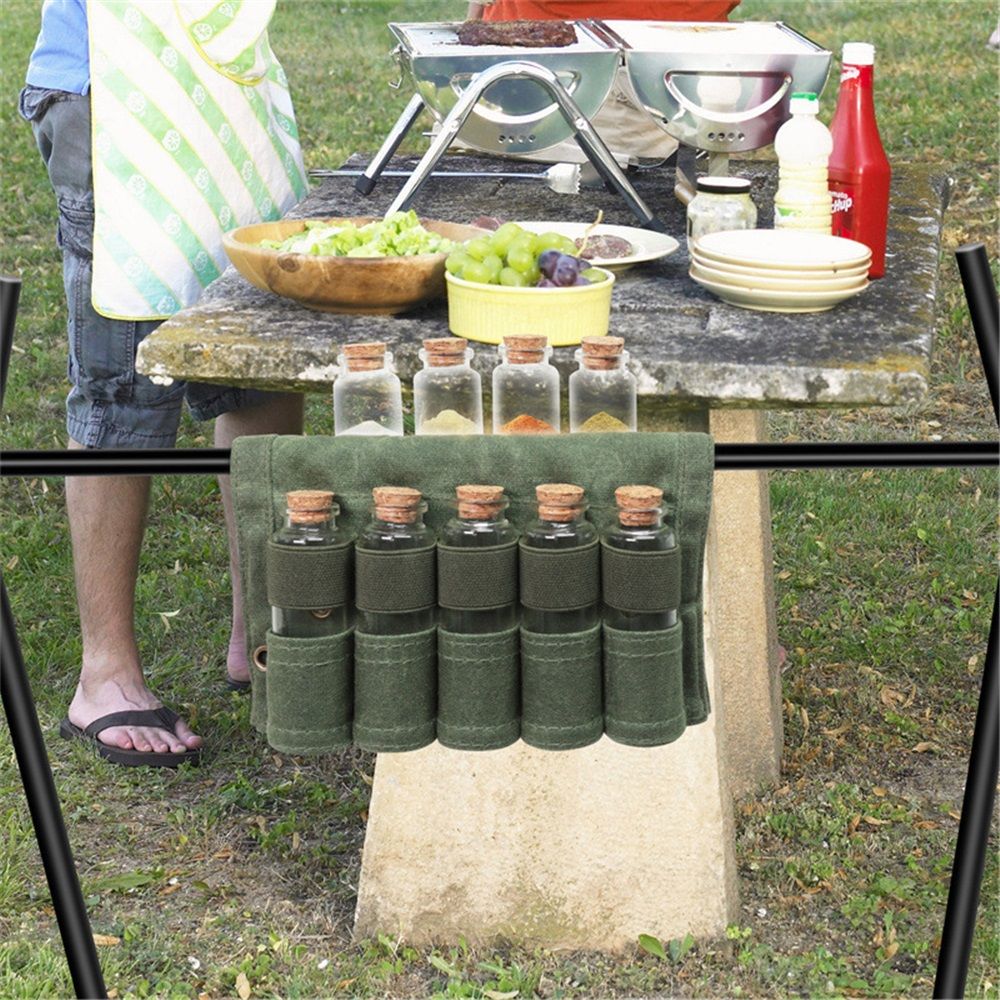 Camping Spice kit with 9 spice Jar Canvas Travel Seasoning container view 3