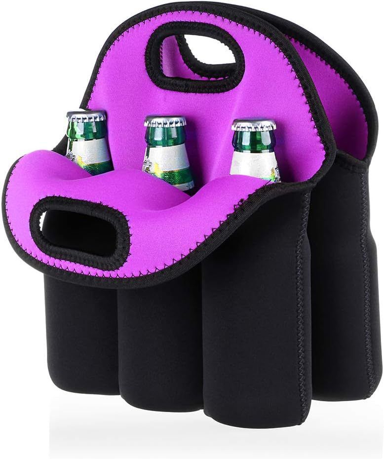 Set of 2 - Insulated Neoprene Wine Carrier Tote Bag + 6 Pack Beer Water Can view 2