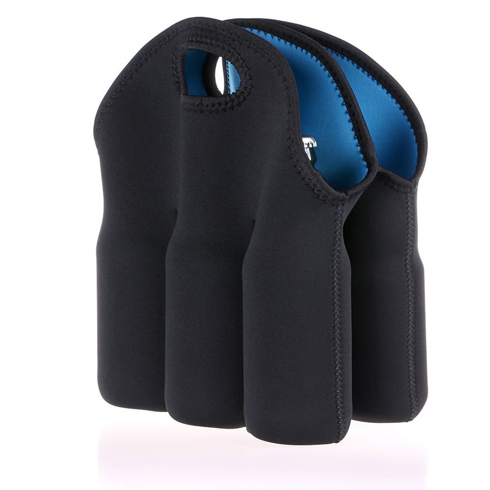 Set of 2 - Insulated Neoprene Wine Carrier Tote Bag + 6 Pack Beer Water Can view 3