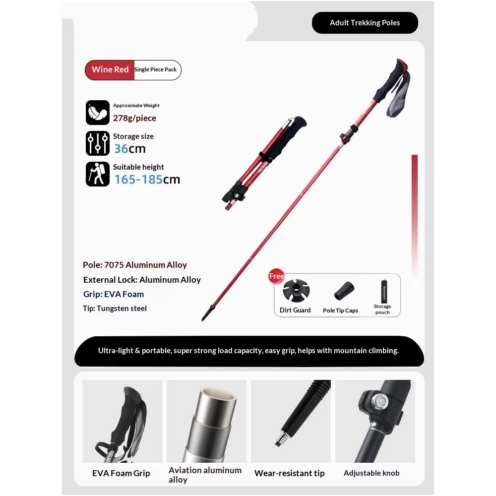 Aluminum Collapsible Ultralight Travel Trekking Hiking Pole for Men and Women