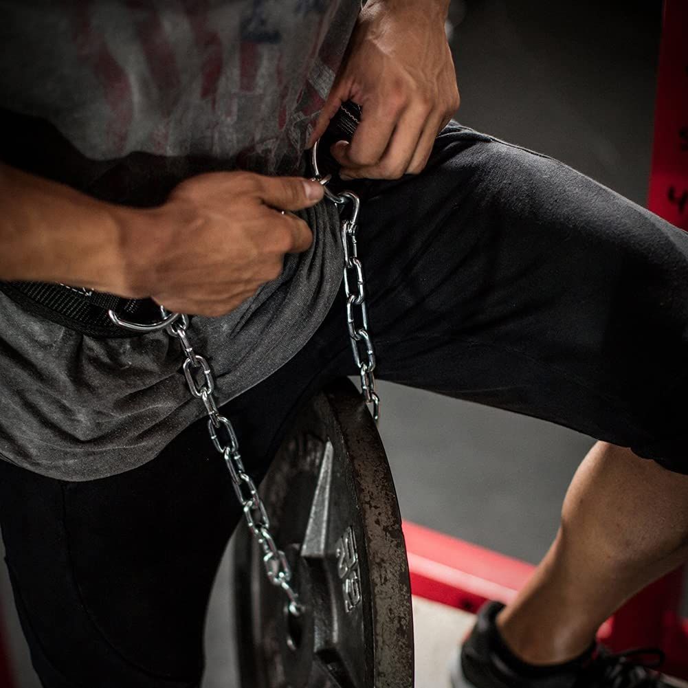 Pull-up Belt Weighted Dip Belt with Chain Double D-ring Weightlifting Back view 4