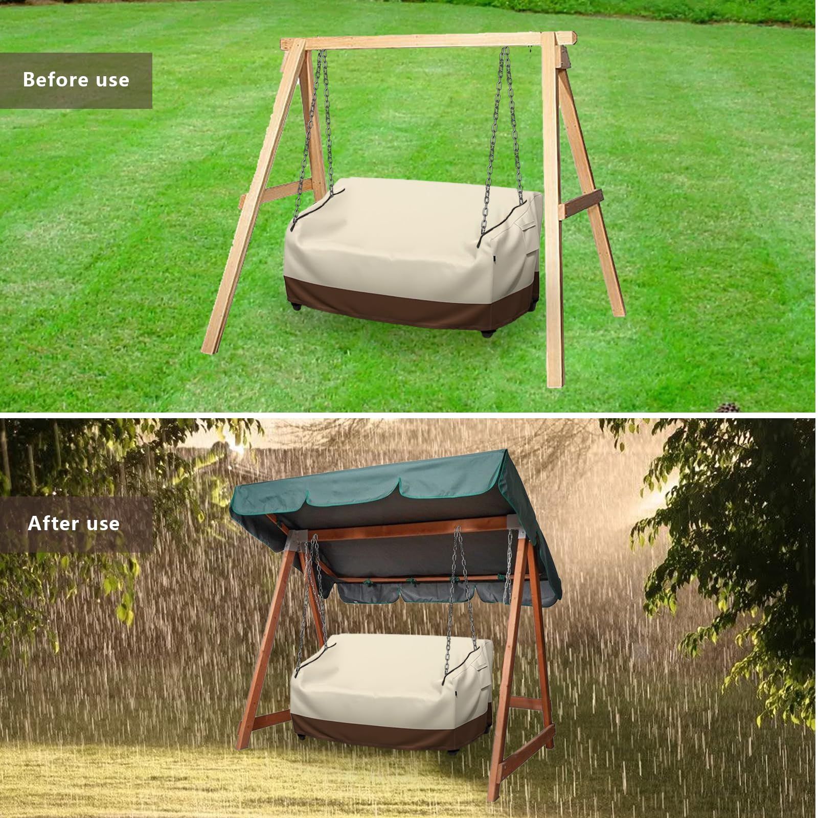 Porch Swing Cover, 56x32x25 Inches, Outdoor Swing Cover Waterproof for Patio view 2