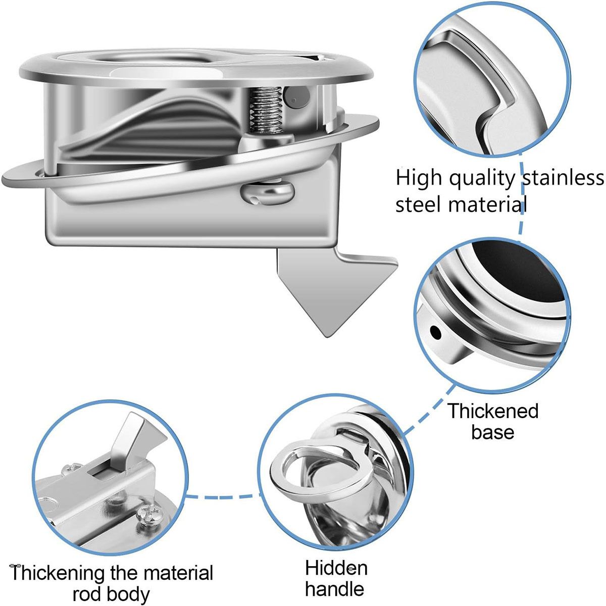 Flush Pull Slam Latch Stainless Steel Round Pull Latch for RV Boat Deck Hatch view 4