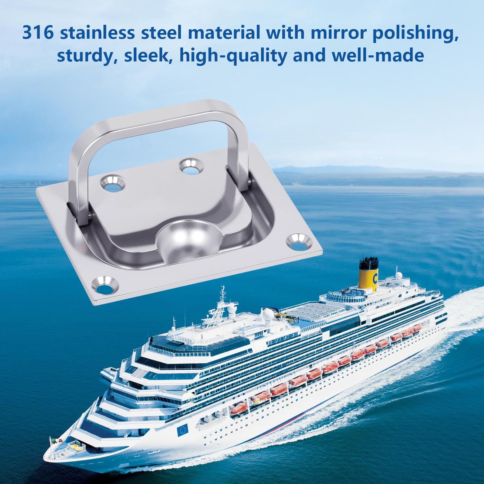 316 Stainless Steel Hatch Pull Flush Lift Boat Ring Hatches Pull Handle with view 3