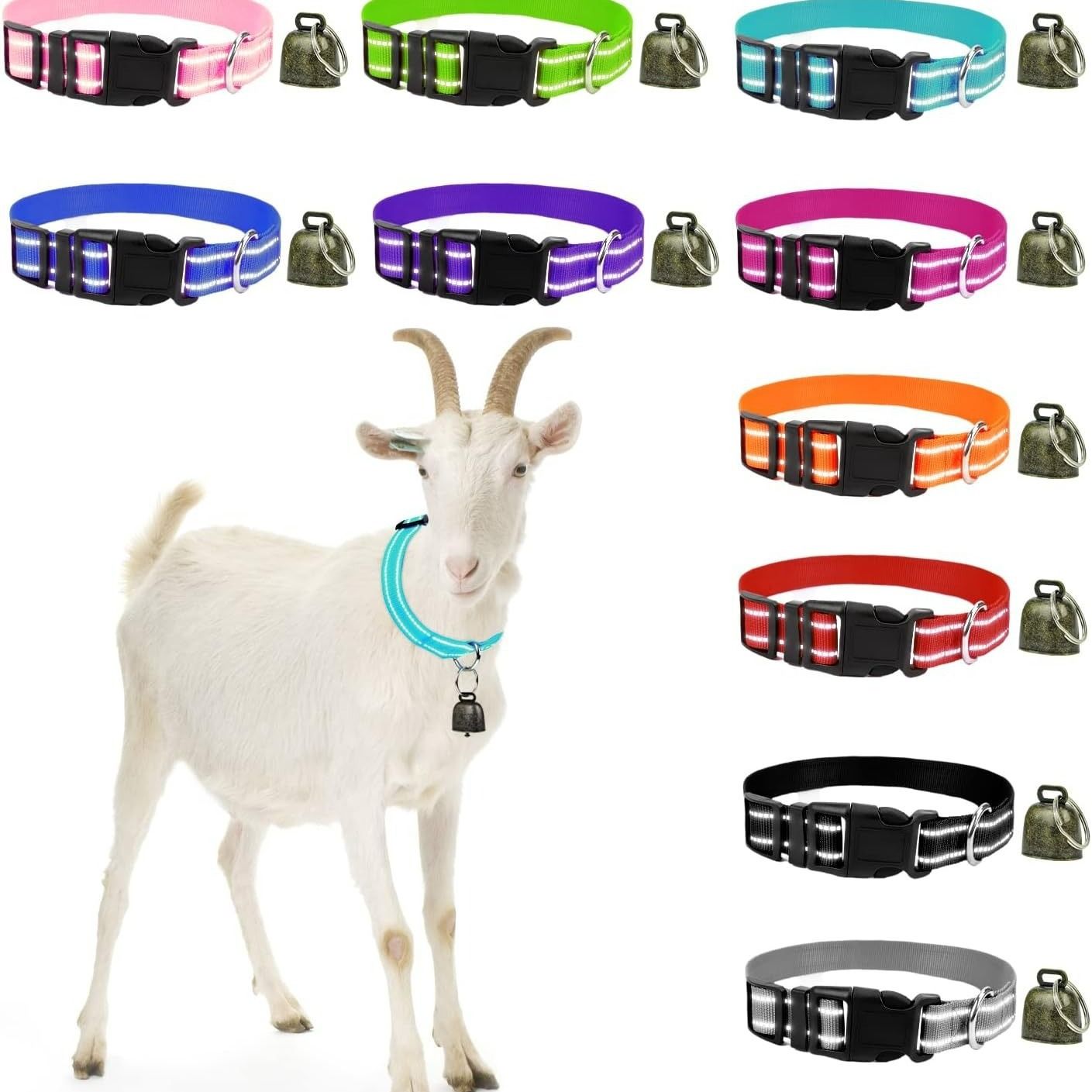 10 Pack Reflective Goat Collar with Crisp Bells