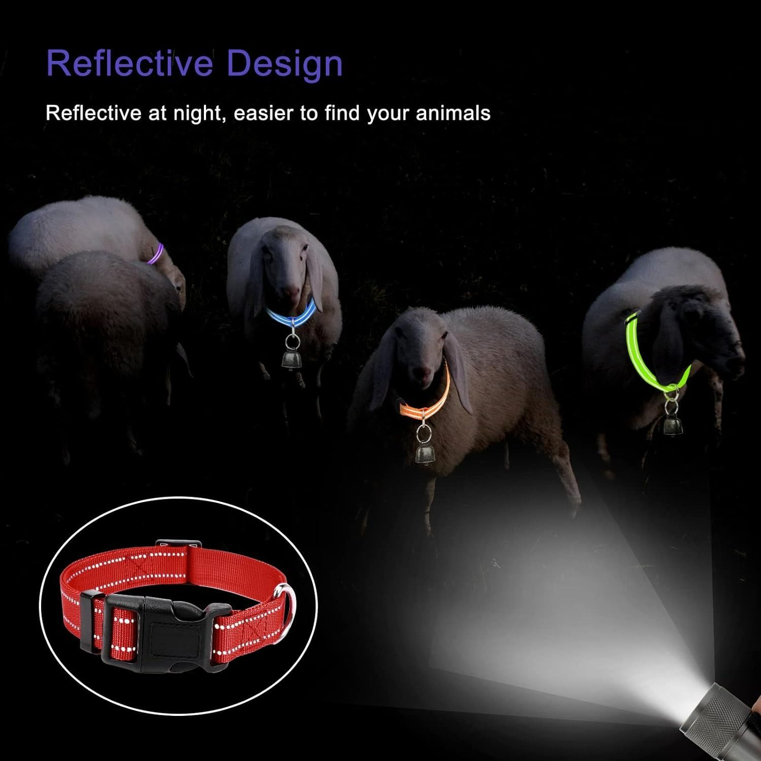 10 Pack Reflective Goat Collar with Crisp Bells view 2
