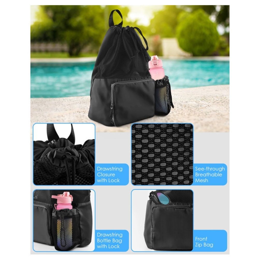 Swim Bag Beach Backpack with Wet Pocket Mesh Drawstring Bags for Swimming view 2