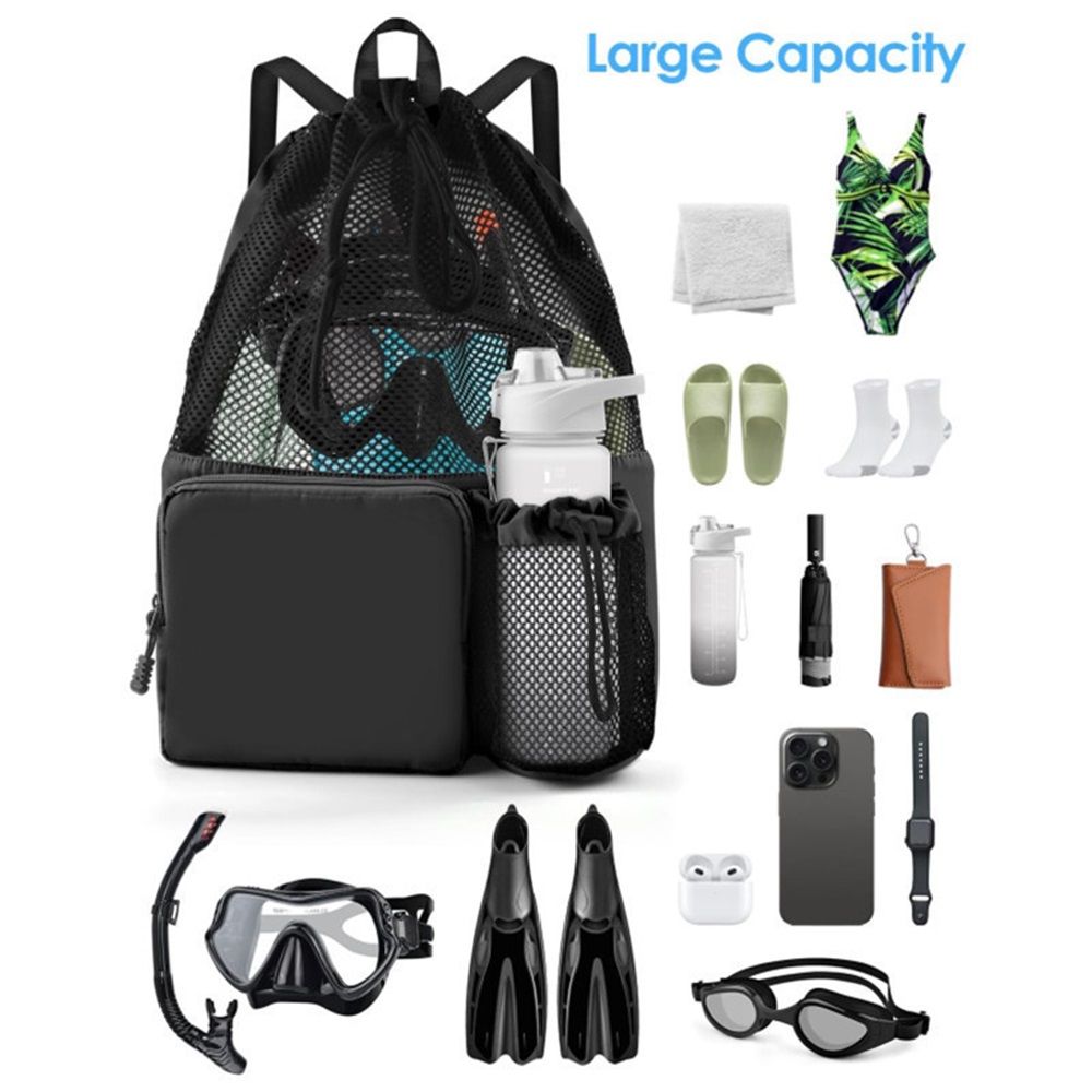 Swim Bag Beach Backpack with Wet Pocket Mesh Drawstring Bags for Swimming view 5